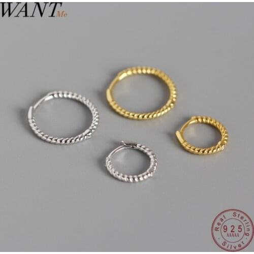 WANTME Genuine 100% 925 Sterling Silver Fashion Simple Minimalist Twist Round Stud Earrings For Women Femme Fine Jewelry Gift