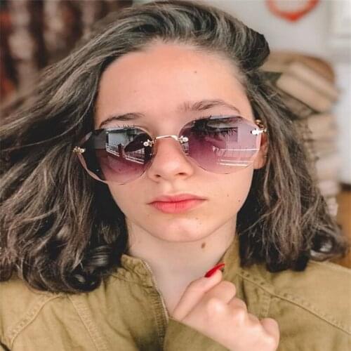 Fancy Pilot 2021 Gradient Custom Women Cut Edge Red Rimless Vintage Sunglasses UV