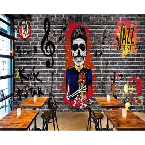 Beibehang 3d wallpaper Home interior Retro vintage brick wallpaper 3d hand drawn rock music tooling wallpaper papel de parede 3d