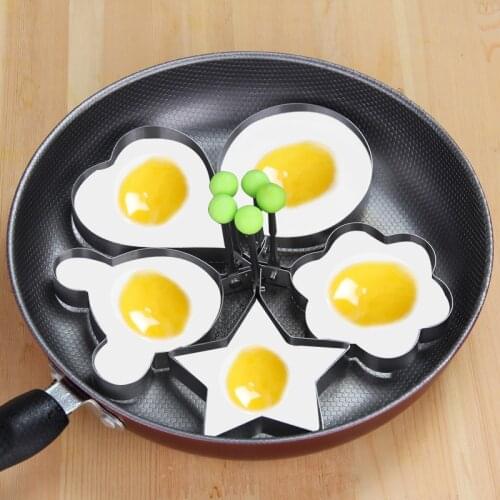 5 Pcs Kitchen Household Stainless Steel Omelette Mold Non-Adhesion Omelette Mold Love Bento Omelette Model Egg Cooking Tools