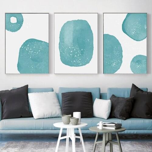 Abstract Blue Shapes Circles And Snow Wall Art Canvas Painting Posters And Prints Wall Pictures for Living Room Decoration