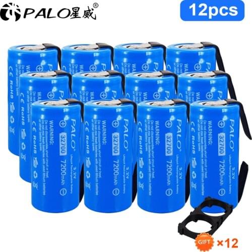 PALO 12PCS 3.2V 32700 7200mAh LiFePO4 Battery 35A Continuous Discharge Maximum 55A High power battery+DIY Nickel sheets 32700