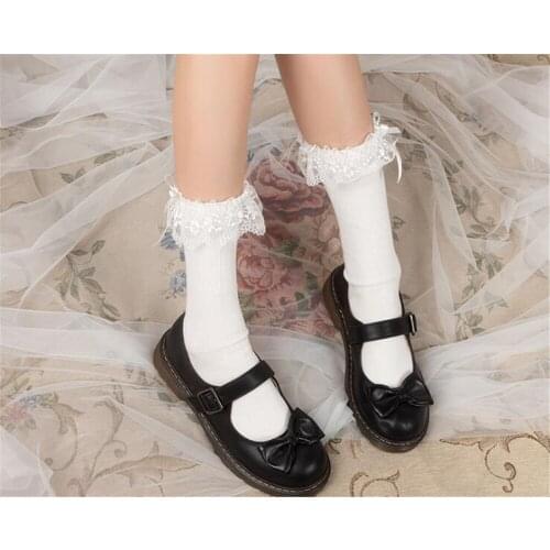 Anime Cosplay Lolita Maid Girls Lace Top Socks with pearl Warmer Leggings Sexy Cotton Stocking B736