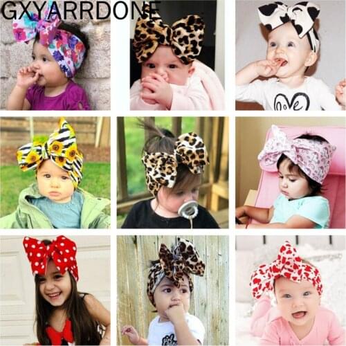 One-piece Fits All Baby Large Bow Girls Flower Printed Headband Color Graffiti Print Bow Baby Hair Band Newborn Headwrap Headbow