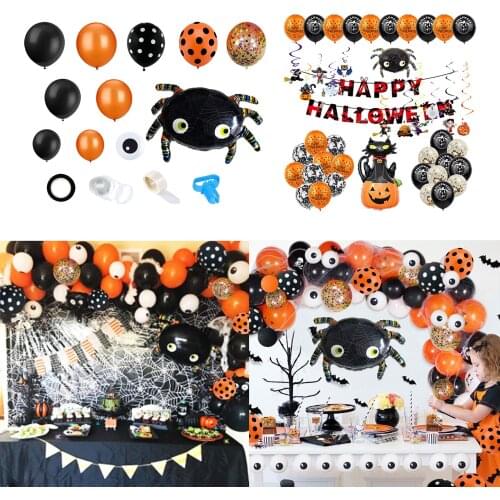 Black Orange Latex Ballon Halloween Balloons Garland Kit w/ Ribbon for Themed Party Masquerade Background Classroom Decoration