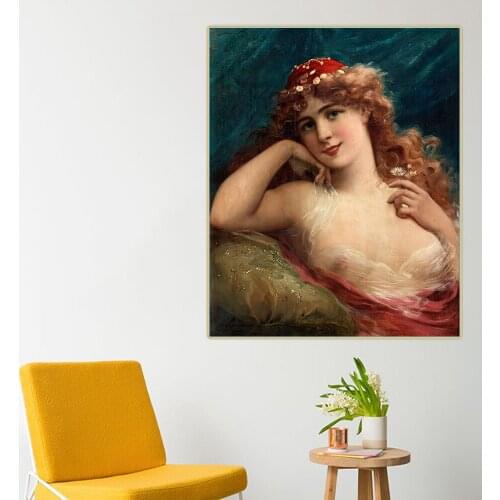 Citon Emile Vernon《Young woman with daisies》Canvas Oil painting Sex beauty Art Poster Picture Modern Wall Decor Home Decoration