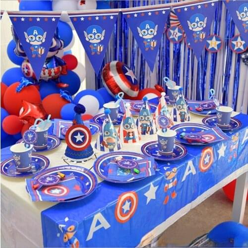 Marvel Superhero Captain America Theme Children Birthday Party Decoration Balloon Disposable Tableware Blue Birthday Decoration