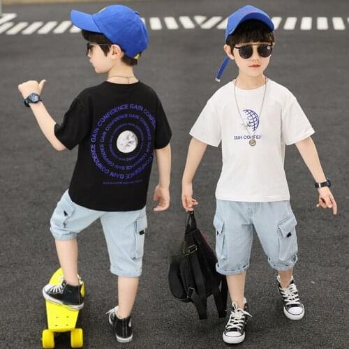Boys' Short-sleeved T-shirt with Jeans In Two-piece Sets Kids Clothes Toddler Boy Clothes Kids Boutique Clothing Wholesale