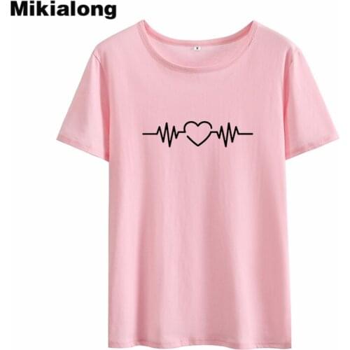 Mikialong Heartbeat Graphic Tees T-shirts Women Summer 2018 Harajuku Camisetas Mujer Cotton Tshirt Women Tumblr T Shirt Women