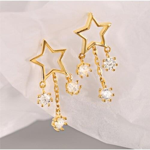 GorGor Drop Earrings Women 925 Sterling Five-pointed Star Tassel Zircon Gold Plated Exquisite Creative Jewelry 60200511404