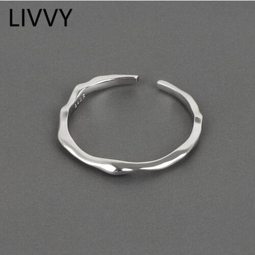 LIVVY Silver Color Minimalist Irregular Narrow Rings for Women Opening Adjustable Fashion Simple Handmade Party Jewelry Gifts
