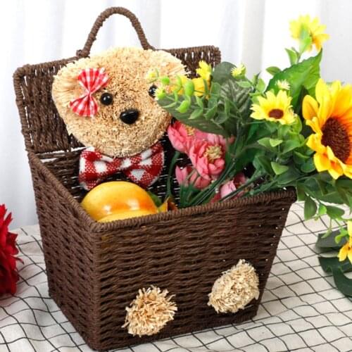 Container Basket For Sundries Straw Wicker W/ Handles Brown Dust-Proof Desktop Home Holders Space Saving Rattan Storage Baskets