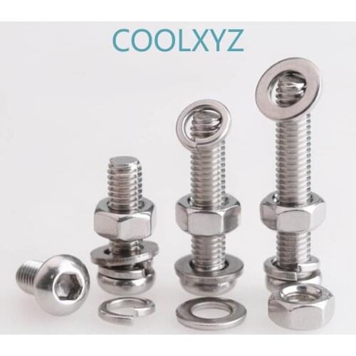 M5m6m8m10m12 stainless steel 304 disc head hexagon socket screw nut washer spring washer set Daquan 5Pcs