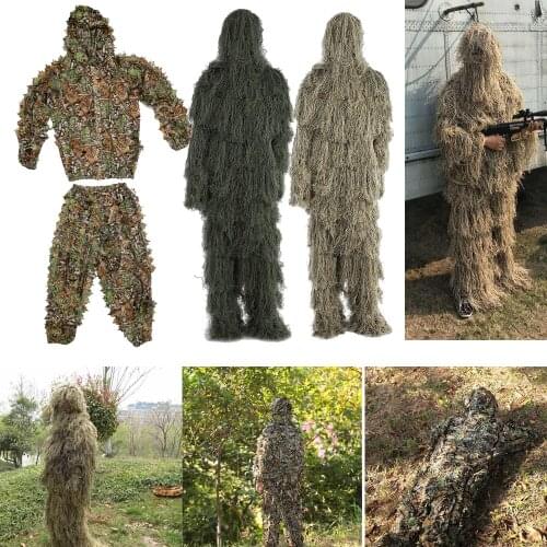 Polyester Outdoor 3D Leaf Camouflage Woodland Sniper Hunting Ghillie Suits 3d Leafs Ghillie Suit Clothes For Outdoor Forest
