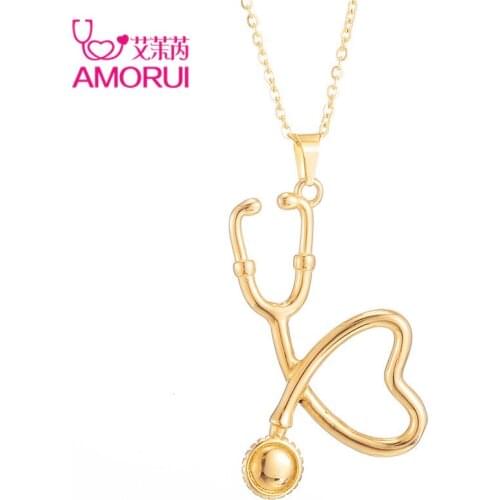 Medical Nurse Stethoscope Necklace Gold Color Stainless Steel Love Heart Necklaces for Women Trendy Best Friends Gift Jewelry