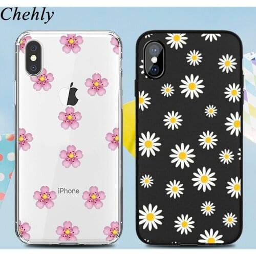 Fashion Flower Cell Phone Case for IPhone 6s 7 8 11 Plus Pro X XS MAX XR Cases Soft Silicone Fitted TPU black Cover Accessories