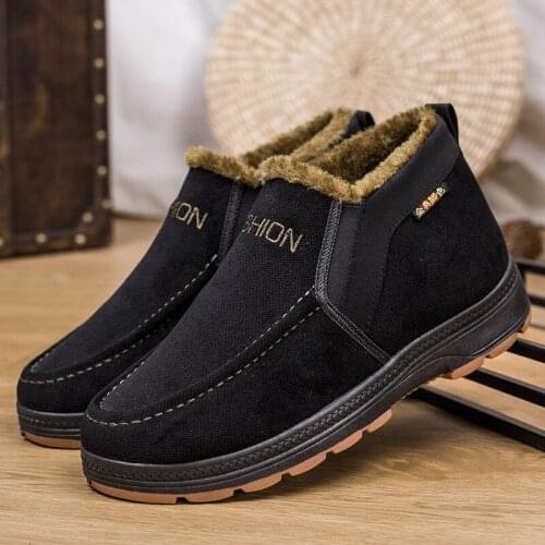 Men Boots Black Fashion Plush Warm Winter Shoes Men Casual Snow Boots High Quality Botas2021