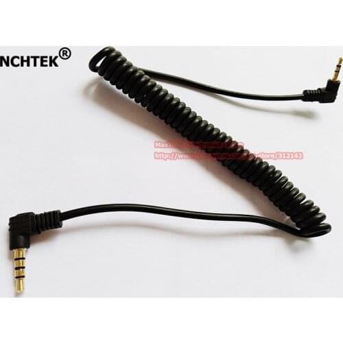 NCHTEK Dual 90 Degree Angled 4 Pole 3.5MM Male to 2.5MM Stereo Male Audio Stretch Spring Aux Extension Cable/Free Shipping/20PCS