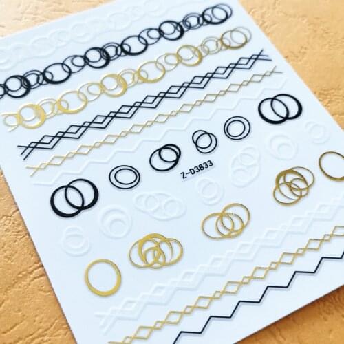 Newest Z-D3824 gold line design 3D nail sticker back glue nail decals Japan Korea type DIY decoration for nail wraps