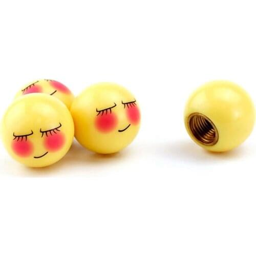 4pcs/set Car Anti Theft Wheel Tires Valves Caps Cute Smiley Shy Ball Tubeless Tyre Valve Stem Dust Caps Air Leakproof