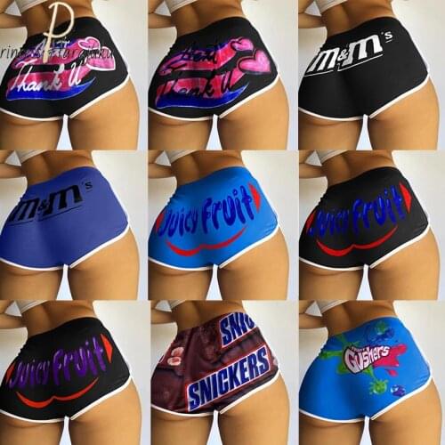 Shorts Elastic Waist Sports Women Summer Color Print Anti Emptied Skinny Shorts Lady Casual Sexy Beach Fitness Short Pants 2021