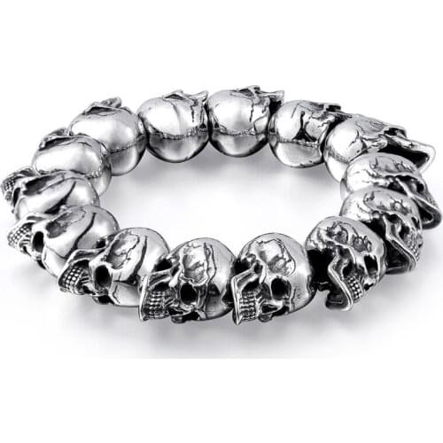 Skeleton Bracelet High Polished 3D Skull Punk Gothic Style Biker Jewelry Gift Travel Souvenirs Awards Commemoration