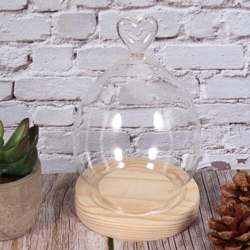 Dried Flower Display Glass Cover Preserved Flower Glass Cover DIY Transparent Glass Cover Loving Heart Glass Dome with Wood Base