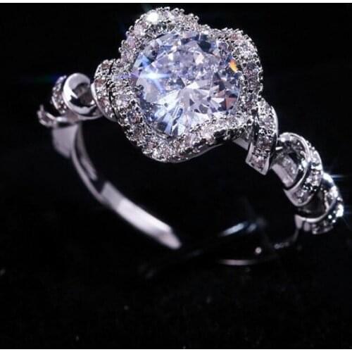 Vintage Fashion Jewelry 925 Sterling Silver Round Cut White Clear 5A Cubic Zirconia Eternity Women Wedding Bridal Ring Gift