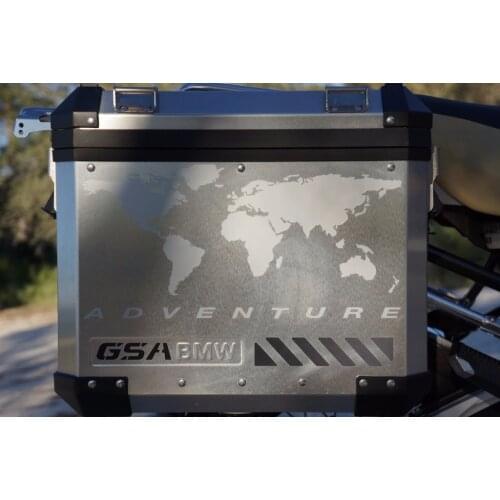 GSA Adventure Motorcycle Reflective Decal Kit "World Adventure in Silver" for Touratech Panniers