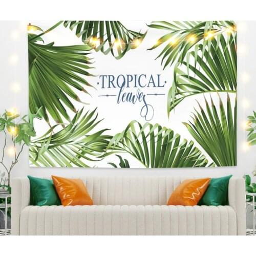 Tropacal Leaves White Tapestry Vintage Exotic Summer Plant Nature Frame for Bedroom Photography Wall Decor