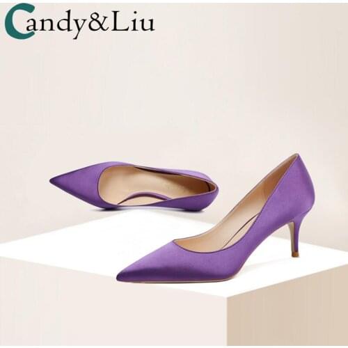 Office Career Pumps High-heeled Shoes Womens Spring Autumn 2021 New Sexy Dress Banquet Purple 6cm Satin Pointed Heel Shoes
