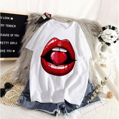Viper Korea Clothing Women T-shirt Street Clothing 2021 T-shirt Ms. Red lip printed T-shirt Summer Harajuku Top T-shirt