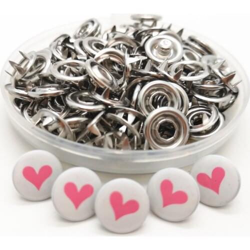 Print heart Prong Snap Buckle Button Studs-Fasteners Buttons-Press Metal Baby Custom