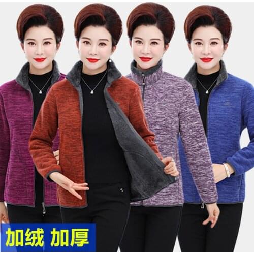 Middle-aged women Stand-collar Polar fleece Jacket Plus size Plus velvet Thick Loose Coat Warm Female Zipper Sweatshirts Jackets