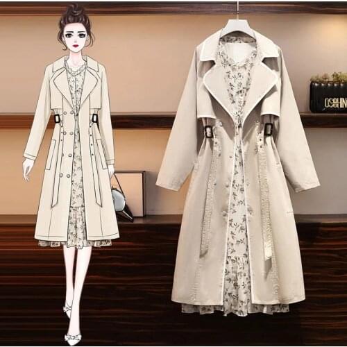 Suit collar plus size windbreaker women 2021 spring and autumn Korean version of the new loose mid-length windbreaker jacket