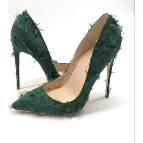 Brand dark green high heel womens shoes fashion pointed shallow mouth sexy thin with single shoes 12cm party evening high heels