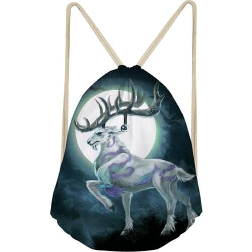 HaoYun Womens Travel Drawstring Backpack Moon Deer Pattern Beach Shoes Pocket Kawaii Animal Print Girls Mini Organizer Bags