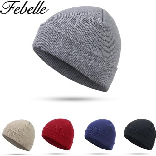 Febelle Winter Unisex Knitted Beanie Hat Bonnet Casual Beanies for Men Women Cotton Fall Hat Fashion Solid Hip-hop Cap for Girls