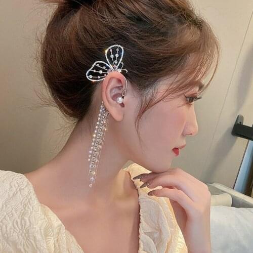 1 PC Single New Korean Long Earrings 2021 Long Drill Arc Ear Hanging Clip Earrings for Women Minimalist Ear Cuff