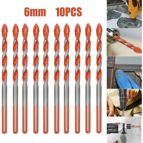 10PCS 6mm Drill Bits Tungsten Carbide Steel Multi-functional Triangle Drill Bit Set For Porcelain Tile Concrete Brick Glass