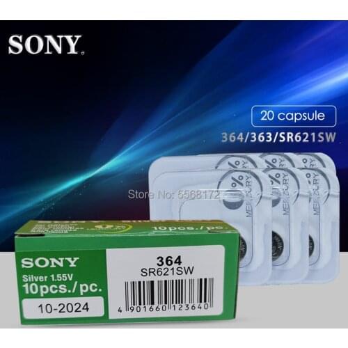 20pcs/Lot FOR SONY 100% Original AG1 364 LR621 164 SR60 SR621SW 1.55V Watch Button Coin Cell Battery Single grain packing