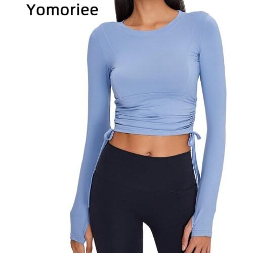 2021 Running Autumn and Winter Yoga T-shirt Workout Womens Long-sleeved Fitness Crop Top Gym Sport Active Wear Double Lace Up