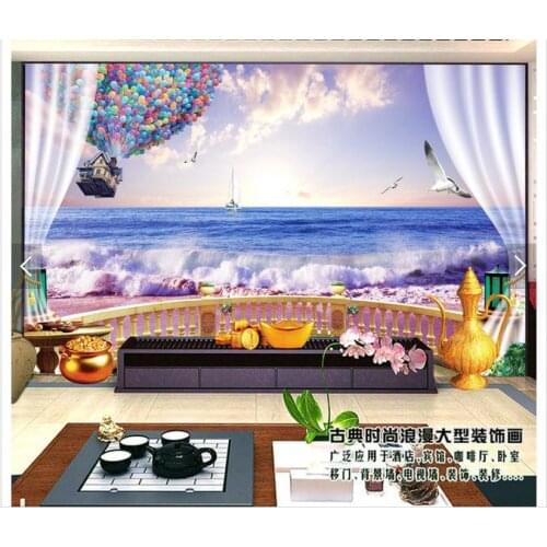 Customized 3d photo wallpaper 3d wall mural wallpaper Three-dimensional sunset beach TV setting wall living room decoration