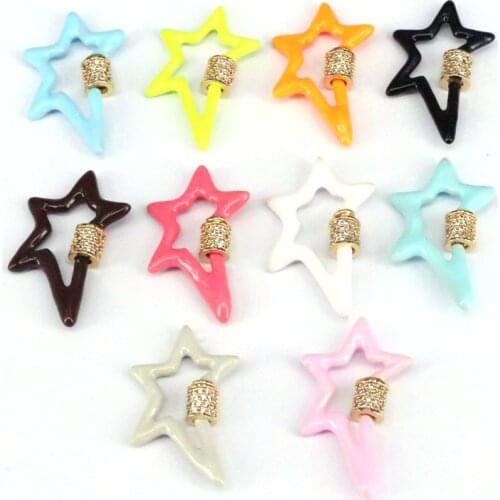 5Pcs, Colorful Enamel Star Shape Screw Clasp Charm, CZ Fashion Carabiner Clasp, Necklace/Bracelet Jewelry Component
