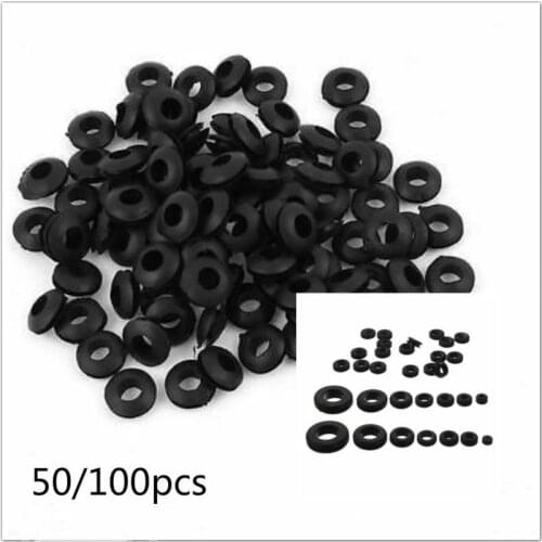 50/100pcs Rubber Grommet Gasket Kits for Wire Cable Black Assortment Set