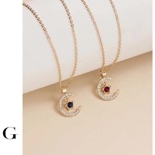 GHIDBK 12-Month Birthday Stones Moon Star Birthstone Pendant Necklace For Women Crystal Gold Color Clavicle Chain Mom Birthday