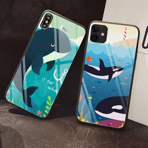 Cartoon whale Phone Case Tempered Glass For iPhone 12 Pro Max Mini 11 Pro XR XS MAX 8 X 7 6S 6 Plus SE 2020 case