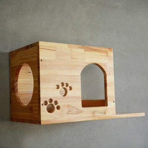 Cat Wood Hanging House Wall Mounted Cat Nest Kitten Climbing Scratching Frame DIY Pet Toys Cat Tower Cat Condo HW170