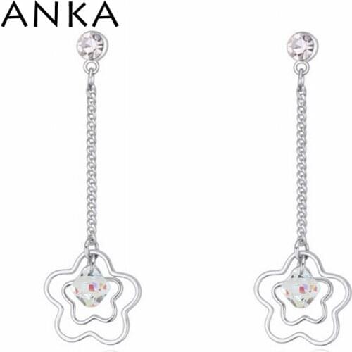 ANKA fashion jewelry double flower stud earrings rhodium plated Mothers Day gift Crystals from Austria Christmas Gift #115406