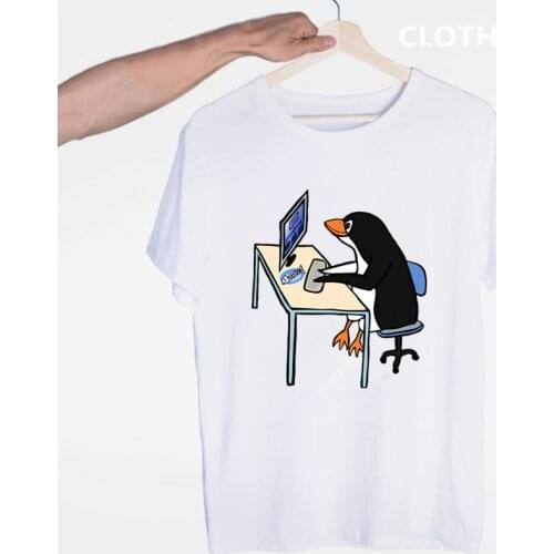 The LINUX Penguin In A Computer T-shirt O-Neck Short Sleeves Summer Casual Fashion Unisex Men And Women Tshirt